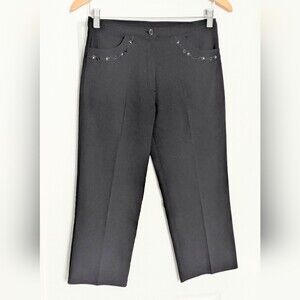 Women's (Large) Black Capris Pants w/Floral & Rhinestone Embroidery On Pockets